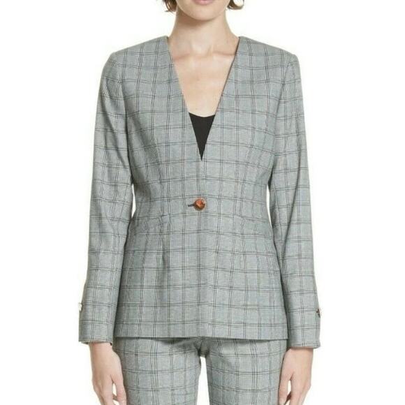 TED BAKER LONDON Women's Size 5 US 12 Rista Plaid Check Blazer Jacket Gray - Picture 1 of 16